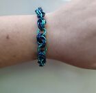 Blue And Aqua Knot Chainmail Metal Link Statement Bracelet