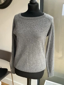 Repeat Damen Pullover Grau Kaschmir Silver Edition Diamanté Langarm UK10 - Bild 1 von 7
