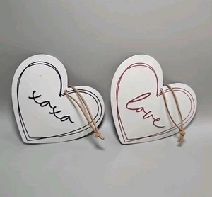 2 Metal Heart Hanging Decor/ Ornaments "Love"& Xoxo" Leather Hanging Strings 5" - Picture 1 of 4