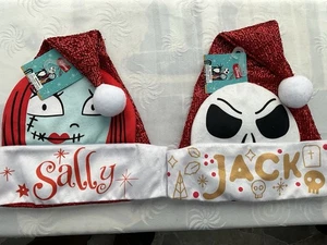 NUEVO Lote 2 Sombrero Disney Pesadilla Antes de Navidad Jack & Sally Santa Rojo Brillo - Imagen 1 de 4