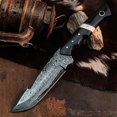 Cuchillo Damasco/Acero 10" Listo para Regalo Full Tang Hunt it Hunt + Funda de Cuero Foto 1 de 4