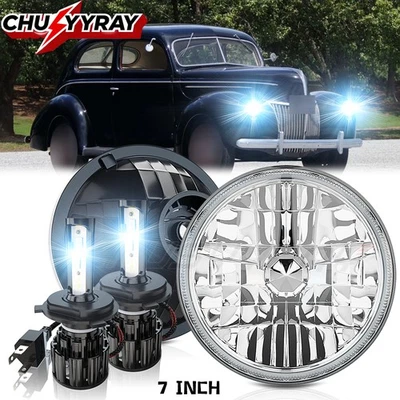 Par de faros LED redondos de 7" pulgadas de haz alto/bajo para Ford Deluxe 1939-1951 A+ Foto 1 de 4