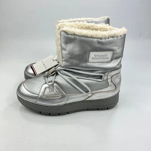 Tommy Hilfiger Women's Silver Snow Boots UK 6.5 Shearling Lined Winter - Picture 1 of 13