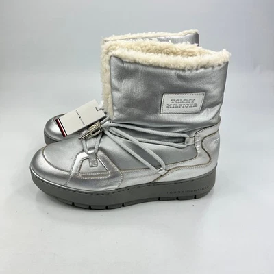 Stivali da neve Tommy Hilfiger donna argento UK 6,5 foderati in shearling invernali - Immagine 1 di 4