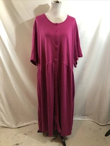 Woman Within Fuchsia Short Sleeve Button Up Dress - Womens 6X, NEW, Bust 35” - Picture 1 of 8