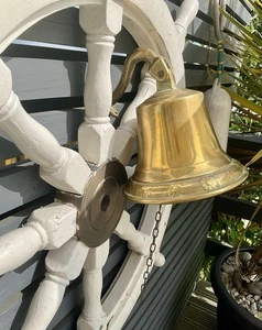 Large Vintage 1.8kg Loud Heavy Antique Brass Bell Wall Mounted With Bracket - Picture 1 of 20