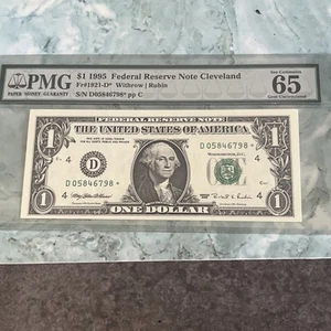 1995 $1 Cleveland STAR FRN PMG 65 EPQ Fr 1921-D* PMG STAR SN D05846798* GEM UNC - Picture 1 of 12