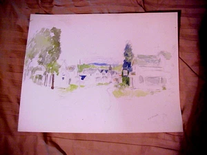 HOWARD D. BECKER Listed Honesdale PA Artist VILLAGE STREET Watercolor PAINTING - Picture 1 of 7