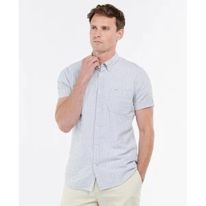 Barbour Stanton Short Sleeve Tailored Fit Shirt Inky Blue Stripe Size Small NEW - Picture 1 of 6