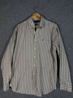Tommy Hilfiger Shirt Mens Large Brown Striped Button Up Long Sleeve Cotton Logo - image 1 of 4