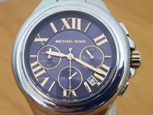 Reloj cronógrafo Michael Kors Camille MK5758 2-T dorado cara azul para hombre y mujer RARO - Imagen 1 de 10