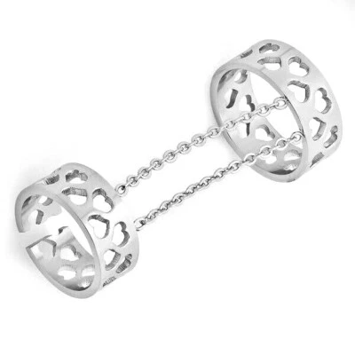 Doppio Anello Cuore Catena Acciaio Inox Fascia Misura 6 7 Oro Bianco Argento New - Immagine 1 di 3