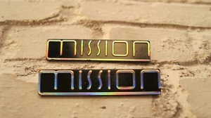 Pair of Mission Speaker Logos Tabs Badge w multicolour reflection - Picture 1 of 3