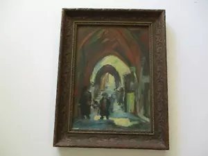 MYSTERY ARTIST OIL PAINTING JEWISH IMPRESSIONIST MODERNIST STREET SCENE 1960'S - Picture 1 of 7