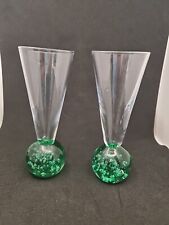 2 x VINTAGE 50S 60S Green GLASS BUBBLE SHOT GLASSES BUD STEM VASES