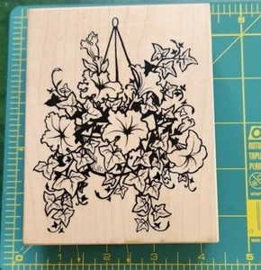 Vintage PSX_ Gummistempel. GROSSER botanischer EUC Petunien Blumenkorb B4 - Bild 1 von 6