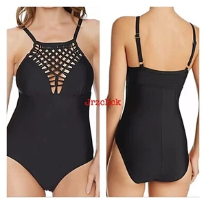 Neu Athena High Neck Macrame Cami Einteiler Badeanzug Badeanzug schwarz Gr. L - Bild 1 von 5