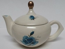Vintage Ceramic Tea Pot w/ Blue Roses and Blue Inside 