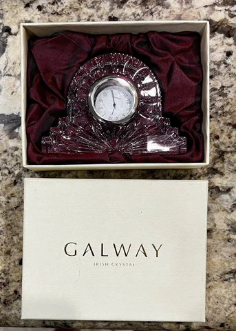 NIB Galway Keenan Small Lead Crystal Mantle Quartz Clock 4" Cover