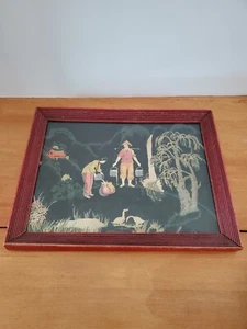 Vintage Asian Picture Framed 12 X 10 Red Frame - Picture 1 of 4