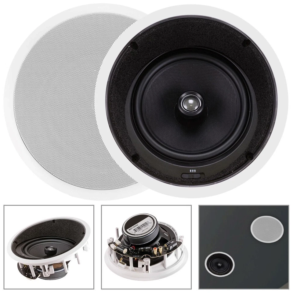 Pair 160W 2 Way 8" In Ceiling Wall Audio Speakers 8 ohms with Angled Drivers - Image 1 of 4
