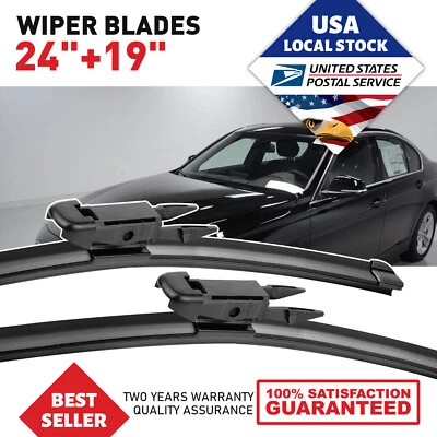 Set of 24"&19" Bracketless Windshield Wiper Blades Fit For BMW 340i 2016-2018 - Imagem 1 de 4