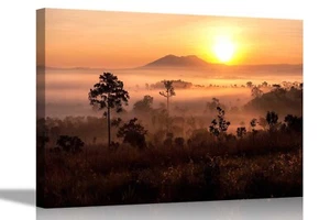 Misty African Landscape Canvas Prints Wall Pictures Framed Art work For Home - Picture 1 of 10