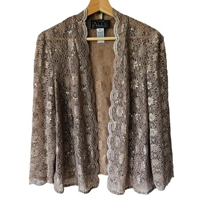 Cárdigan Alex Evenings Champagne Separado Talla 16W Frente Abierto Cubrir Brillo Nuevo Foto 1 de 4