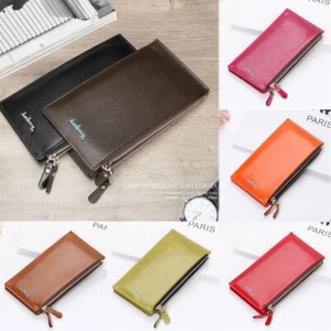 Men Women Bifold Leather Credit Card Holder Long Double Zipper Wallet Clutch US - Picture 1 of 23