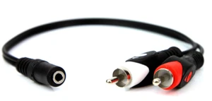 3.5mm Female To 2 RCA Male Aux Auxiliary Gold Plated Stereo Audio Adapter Cable - Picture 1 of 3
