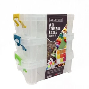 Whitefurze Allstore Storage Boxes Set of 3 0.3L Container Pack Stackable Office - Picture 1 of 1