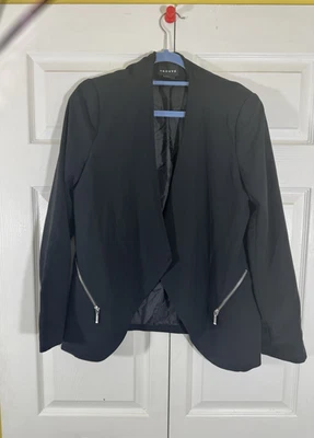 Trouve 开襟拉链口袋女式西装外套,尺寸 L,海军蓝 — 第 1/4 张图片