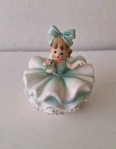 Vintage Inarco Big-Bow Collection Girl Figur Green Teal Cleve Ohio 1962 Japan MCM - Bild 1 von 12