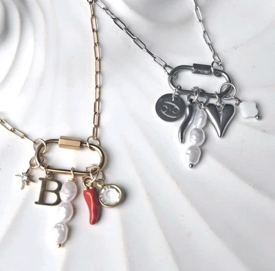 Mosquetón Personalizable Dije Collar Plata u Oro, Regalo de Navidad, Significativo Foto 1 de 4