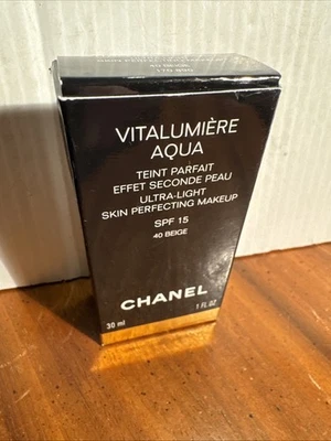 Chanel Vitalumiere Aqua Makeup Foundation Spf 15 - 40 BEIGE 100% AUTHENTIC - Image 1 of 4