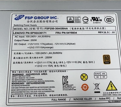 ALIMENTATORE FSP FSP250-30AGBAA ATX LENOVO PN:SP50A36171 RICONDIZIONATO - Immagine 1 di 4