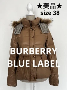BURBERRY BLUE LABEL Daunenmantel Puffer Jacke Halbmantel Fellkapuze grün aus Japan - Bild 1 von 24