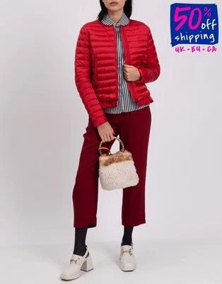 PVP €395 ALEGRI Plumón Acolchado Chaqueta IT40 US4 UK8 S Rojo Volantes Sin Cuello Foto 1 de 4