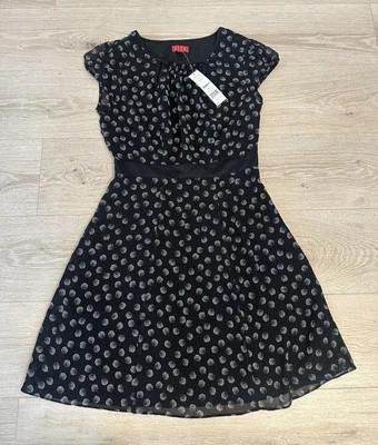 Vestido Elle tamanho 6 preto bolinhas feminino fatale fit and flare novo com etiquetas - Imagem 1 de 4