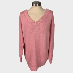 Suéter túnica rosa medio con cuello en V 100 % algodón largo azul marino antiguo para mujer - Imagen 1 de 8
