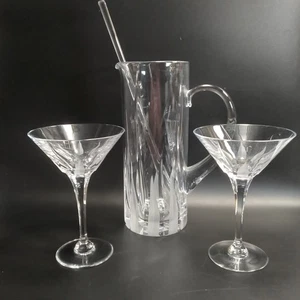 Mikasa Flame D’Amore 1 Pitcher 2 Martini Glasses and 13" Teardrop Glass Stirrer - Picture 1 of 16