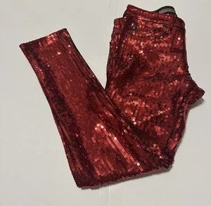 AG Adriano Goldschmied Legging Ankle Super Skinny Rot Pailletten Hose Damen 28 - Bild 1 von 6