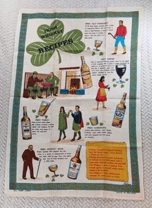 Vintage Colorful  Linen Kitchen Towel Irish Whiskey Recipes Pure Linen Nelson - Picture 1 of 18