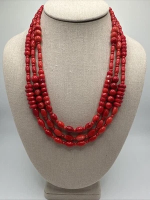 Collar Jay King Coral Rojo Natural 3 Hilos Plata de Ley Foto 1 de 4