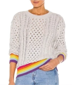 Le Superbe Pullover weiß Regenbogenbesatz Baumwolle Kaschmir Strick Damen Small - Bild 1 von 9