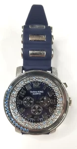 Techno King Quartz Mens Wrist Watch Blue Rhinestones 5032GB - Picture 1 of 5