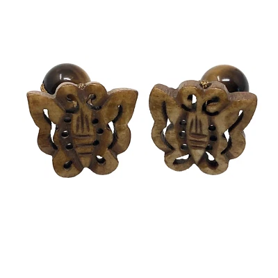 Gemelos de madera Shings mariposa unisex marrón con cuentas espalda carrera boda boho Foto 1 de 4