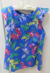 NWOT GAP Girls' Size XXL Blue Floral Shirt w Ruffles - Picture 1 of 5