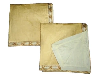CHRIS MADDEN PARKSLEY DAMASK GOLD CREAM RATTAN EMBROIDERED (2) EURO PILLOW SHAMS - Picture 1 of 5