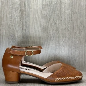 Pikolinos Gomera Shoes Women Size 37  Block Heels Pump Buckled Ankle Strap Brown - Picture 1 of 13